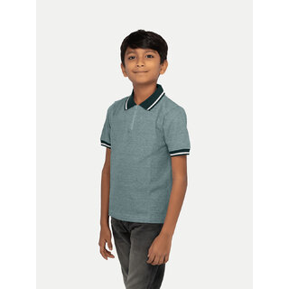 Trendy Kids Boys Mint Green Zipper Polo Melange T-shirt 2025 at ShopCircuit | ONDC