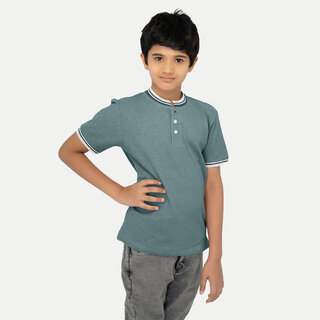 Modern Kids Boys Mint Green Contrast Polo Melange T-shirt 2025 at ShopCircuit | ONDC