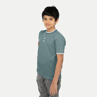 Modern Kids Boys Mint Green Contrast Polo Melange T-shirt 2025 at ShopCircuit | ONDC