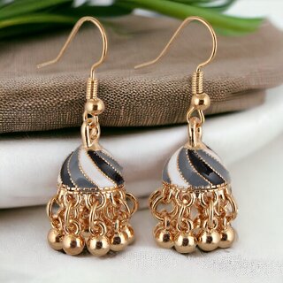 LUCKY JEWELLERY Gold Plated Black And White Color Meenakari Jhumki Earring For Girls & Women (125-CHJM1-1148-BLW) - Earrings | Buy online on ZillyBuy