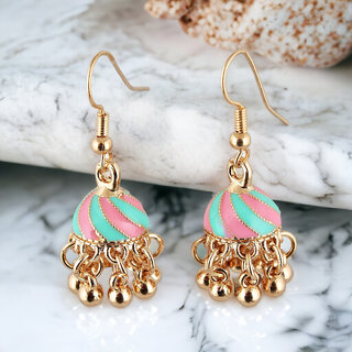 LUCKY JEWELLERY Gold Plated Pink Mint Color Meenakari Jhumki Earring For Girls & Women (125-CHJM1-1148-PKMNT) - Earrings | Buy online on ZillyBuy