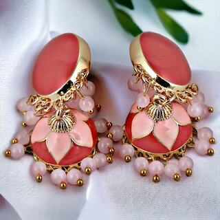 LUCKY JEWELLERY Gold Plated Pink And Magenta Color Meenakari Jhumki Earring For Girls & Women (265-CHJM1-1151-PKR) - Earrings | Buy online on ZillyBuy