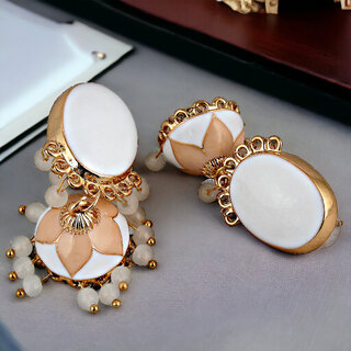 LUCKY JEWELLERY Gold Plated White Color Meenakari Jhumki Earring For Girls & Women (265-CHJM1-1151-W) - Earrings | Buy online on ZillyBuy