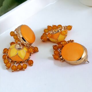LUCKY JEWELLERY Gold Plated Yellow Color Meenakari Jhumki Earring For Girls & Women (265-CHJM1-1151-Y) - Earrings | Buy online on ZillyBuy