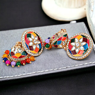 LUCKY JEWELLERY Gold Plated Multi Color Meenakari With Jhumki Earring For Girls & Women (325-CHJM1-1152-MT) - Earrings | Buy online on ZillyBuy
