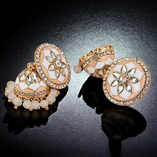LUCKY JEWELLERY Gold Plated White Color Meenakari Jhumki Earring For Girls & Women (325-CHJM1-1152-W) - Earrings | Buy online on ZillyBuy