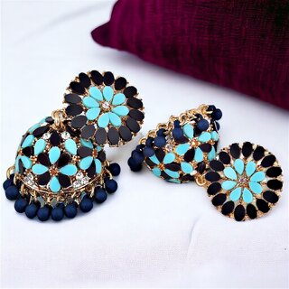 LUCKY JEWELLERY Gold Plated Firoji And Blue Color Floral Jhumki Earring For Girls & Women (525-CHJS-1153-FB) - Earrings | Buy online on ZillyBuy