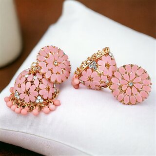 LUCKY JEWELLERY Gold Plated Pink Color Floral Jhumki Earring For Girls & Women (525-CHJS-1153-PK)