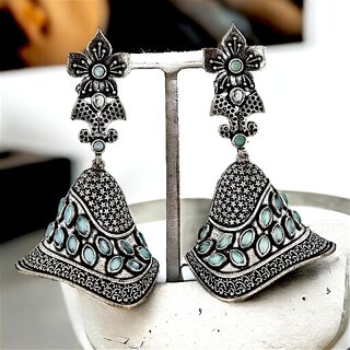 LUCKY JEWELLERY Traditional Ethnic Oxidised Silver Black Polish Earring For Girls & Women (528-XEO-1845-S)