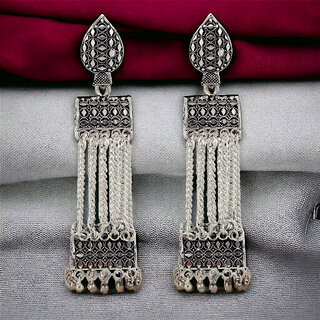 LUCKY JEWELLERY Traditional Ethnic Oxidised Silver Tassel Long Chain Fashion Jhumka For Girls & Women (248-XJO-1842-S) - Earrings | Buy online on ZillyBuy