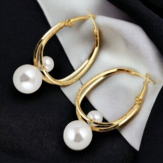 Lucky Jewellery Designer 18k Gold Plated Pearl Dangle Hoops Earrings For Girls & Women (75-CHEM-1139) - Earrings | Buy online on ZillyBuy