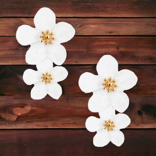 Lucky Jewellery Designer White Color Double Flower Earring Dangle Statement Earrings For Girls & Women (140-CHTP-1211-W) - Earrings | Buy online on ZillyBuy