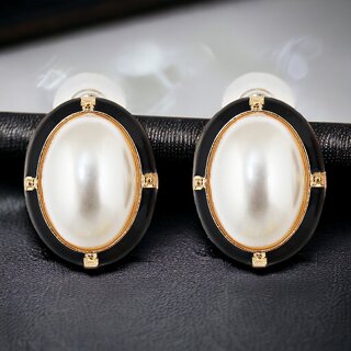 Lucky Jewellery Designer Black Color 18k Gold Plated Pearl Stud Tops Earring For Girls & Women (150-CHEM-1241-BL) - Earrings | Buy online on ZillyBuy