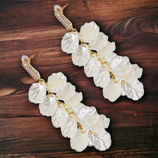Lucky Jewellery Designer 18k Gold Plated White Color Leaf Design Dangle Earrings For Girls & Women (300-CHEP-1219) - Earrings | Buy online on ZillyBuy