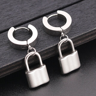 Hip Hop Lock Style Silver Earring - Earrings | Buy online on ZillyBuy