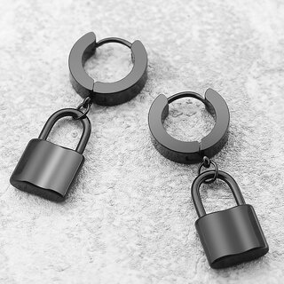 Hip Hop Lock Style Black Earring - Earrings | Buy online on ZillyBuy