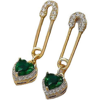 Safety Pin Design with small Green Heart . - Earrings | Buy online on ZillyBuy