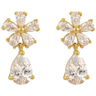 Crystal Stone Flower Shape Earring with Drop - Earrings | Buy online on ZillyBuy