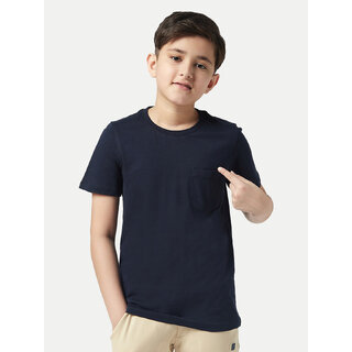 Elegant Kids Boys Navy Round neck with Pocket T-shirt 2025 at ShopCircuit | ONDC
