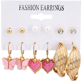 Butterfly and Heart Style Hoop Earring (6 pairs in a pack) - Earrings | Buy online on ZillyBuy