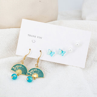 Japanese Fan Style Earring Set (3pair in a pack) - Earrings | Buy online on ZillyBuy