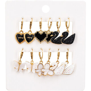 Black and White Different Shape Earring Set (6Pairs in a Pack) - Earrings | Buy online on ZillyBuy