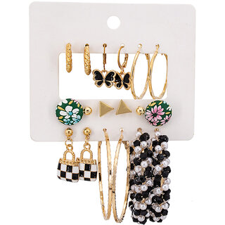 Black and White Earring set (9pairs in a Pack) - Earrings | Buy online on ZillyBuy