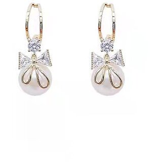 Bali Style Bow with Pearl Drop - Earrings | Buy online on ZillyBuy