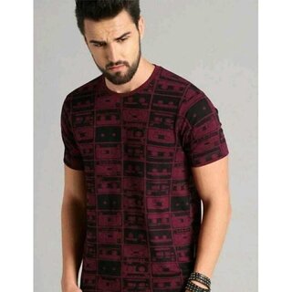 Chic Men Roundfeet Insolite Men Abstract Round Neck Cotton Blend Maroon T-Shirt 2025 at ShopCirc