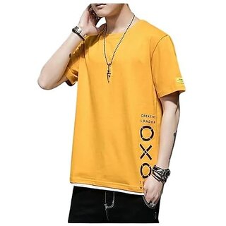Best Men Roundfeet Men Printed Round Neck Pure Cotton Yellow T-Shirt 2025 at ShopCircuit | ONDC