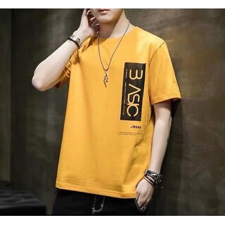 Best Men Roundfeet Men Printed Round Neck Pure Cotton Yellow T-Shirt 2025 at ShopCircuit | ONDC