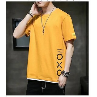 Best Men Roundfeet Men Printed Round Neck Pure Cotton Yellow T-Shirt 2025 at ShopCircuit | ONDC