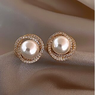 Spiral Circular with Center Pearl Stud Earring - Earrings | Buy online on ZillyBuy