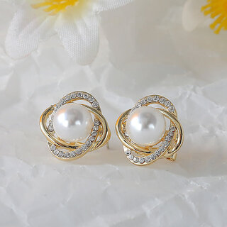 Spiral Circular with Center Pearl Stud Earring - Earrings | Buy online on ZillyBuy