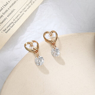 Heart Shaped Earring with Crystal Hanging - Earrings | Buy online on ZillyBuy