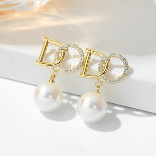 Alphabetic Letters Earrings with Pearl Hanging - Earrings | Buy online on ZillyBuy