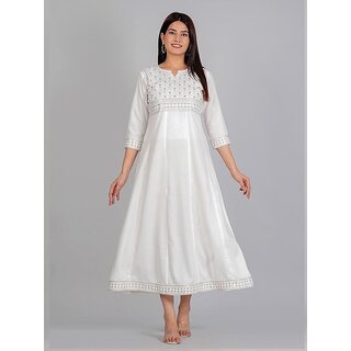 Premium Data - Not - Present Radhika Fashion White Viscose Solid Stitched Dress For Woman 2025 a