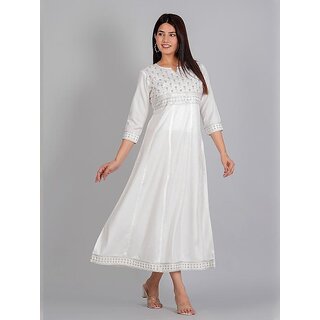 Premium Data - Not - Present Radhika Fashion White Viscose Solid Stitched Dress For Woman 2025 a