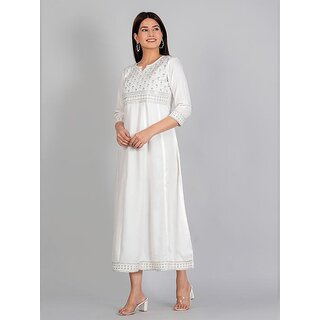 Premium Data - Not - Present Radhika Fashion White Viscose Solid Stitched Dress For Woman 2025 a