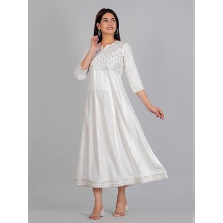 Premium Data - Not - Present Radhika Fashion White Viscose Solid Stitched Dress For Woman 2025 a