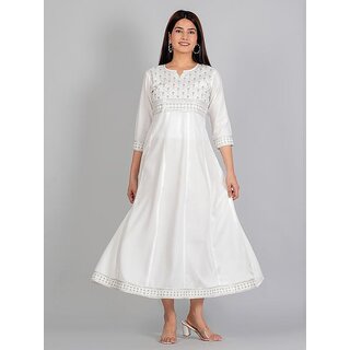 Premium Data - Not - Present Radhika Fashion White Viscose Solid Stitched Dress For Woman 2025 a