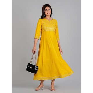 Top Data - Not - Present Radhika Fashion Mustard Viscose Solid Stitched Dress For Woman 2025 at 