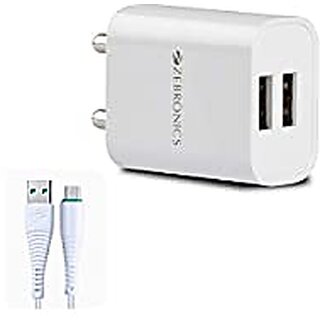 ZEBRONICS Zeb-MA5222 USB Charger Adapter with 1 Metre Micro USB Cable 2 USB Ports for Mobile Phone/Tablets (White)_379clone.