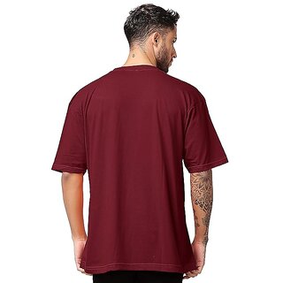 New Men Roundfeet Men's Maroon Cotton Relaxed-Fit T-Shirts with Round Neck Oversize Perfect Loos