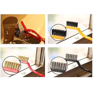 Mini Wire Brush Cleaning ,Stainless Steel Bristles, Gas Cleaning Brushes Iron Nylon Copper Wire Car Kitchen Set of 3 Pcs