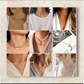 Minha combo of 9 chain layered set ( 8 rose gold 1 silver) - Jewellery Sets | Buy online on ZillyBuy