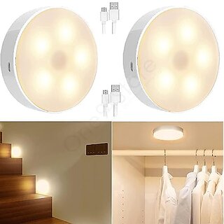 (Pack of 2)Motion Sensor Light with USB Charging Wireless Rechargeable Adhesive LED Nightlight for Home, White