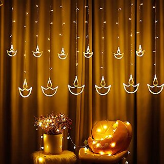 Minha  8 Feet Diya Curtain Light  8 Flashing Modes Star Lights for Home Decoration  Led Light for Minha  8 Feet Diya Curtain Light  8 Flashing Modes Star Lights for Home Decoration  Led Light for