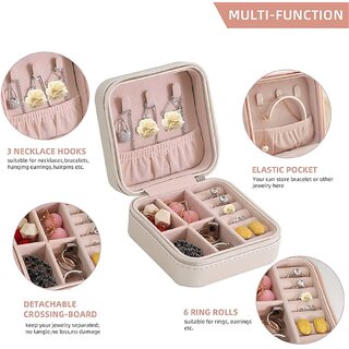 Mini Jewelry Travel Case, PU Leather Organizer Box, Small Portable Jewellery Storage Holder for Womens Rings Earrings Ne