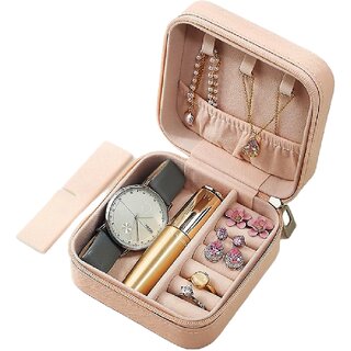 Minha Jewellery Organiser PU Leather Zipper Portable Storage Box Case with Dividers Container for Rings, Earrings - Handbags | Buy online on ZillyBuy